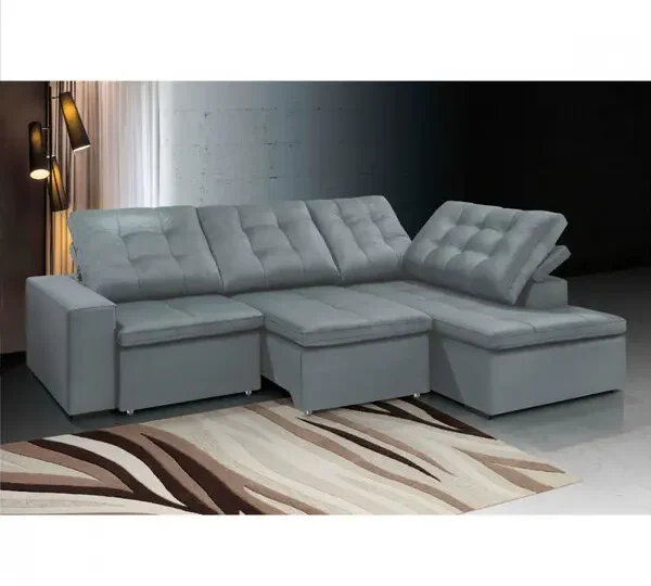 Estofado Buriti Veneza Canto e Chaise Retrátil Reclinável 2,90 X 1,95M (Cinza)