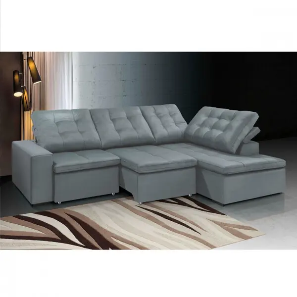 Estofado Buriti Veneza Canto e Chaise Retrátil Reclinável 2,90 X 1,95M (Cinza)